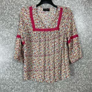 Lane Bryant Women's Plus Size Pink Floral Peasant Top - Size 14/16 - Boho Chic